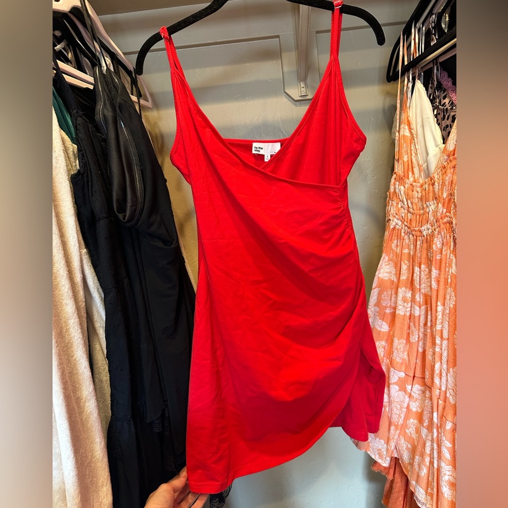 by the way. red wrap dress